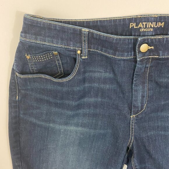Chicos Platinum Jeans Women's Size 38 (38 x 27) Dark Wash Straight Leg - Picture 6 of 10